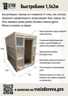 Продаем быстробаня 1,5х2м (4 стены, пол, потолок) в Тюмени по доступным ценам.